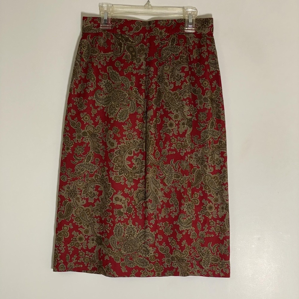 Talbots Skirt Womens 8 Red Paisley Midi Pencil Lined Wool Rayon Work Career